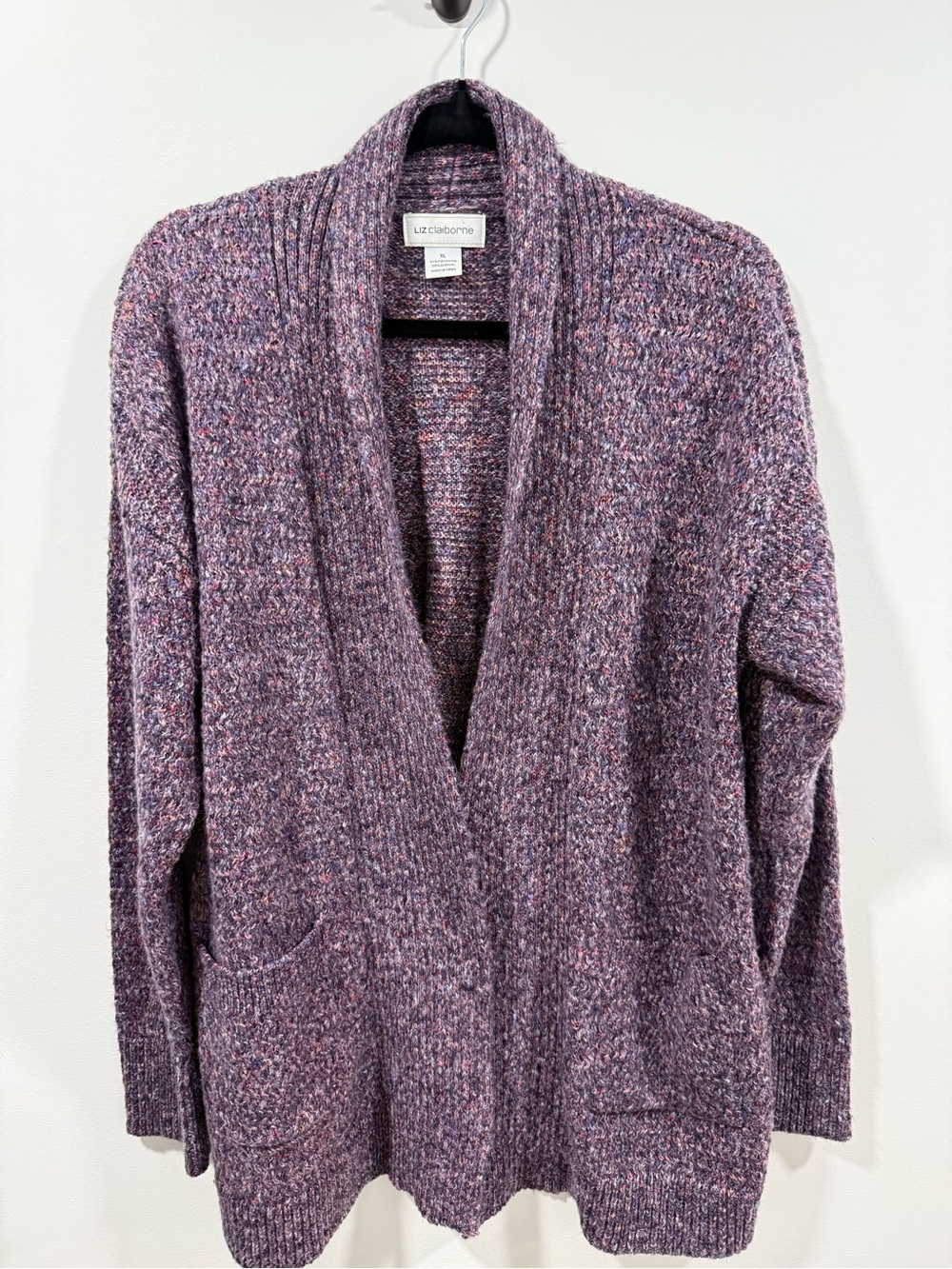 Liz Claiborne Purple Open-Front Shawl Collar Sweater Cardigan